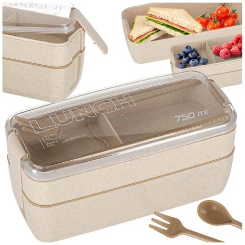 Lunch box śniadaniówka pudełko śniadaniowe z przegródkami dzielone 750ml beżowe