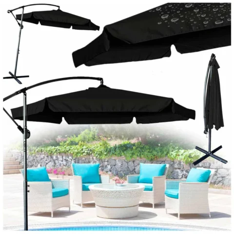 Parasol ogrodowy LUARO duży składany z wysięgnikiem 290cm czarny
