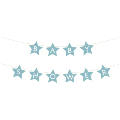 Baner napis na baby shower gwiazdki jasnoniebieskie 290cm x 16,5cm