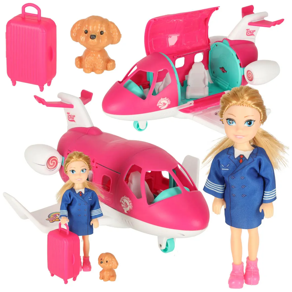 Samolot dla lalek rozkładany stewardessa akcesoria
