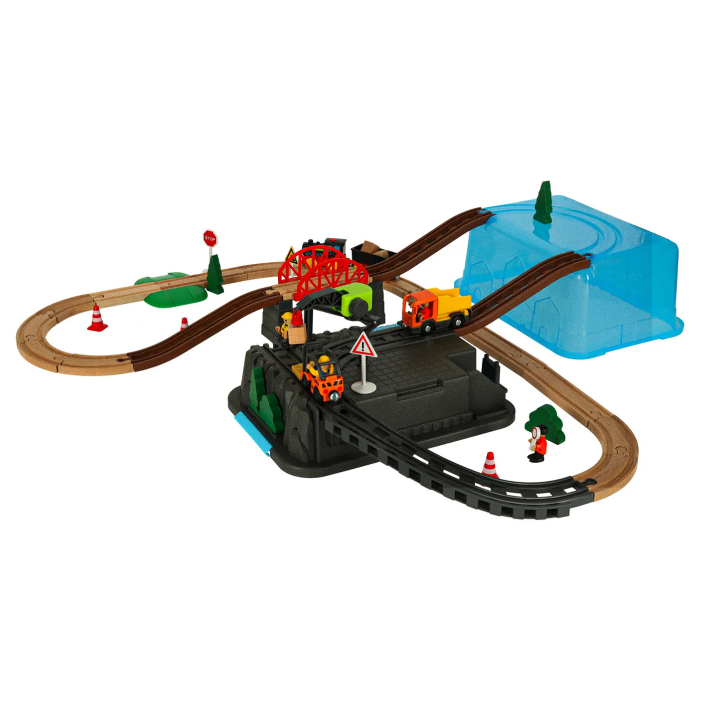 Kolejka drewniana pociąg lokomotywa plac budowy 55 elementów