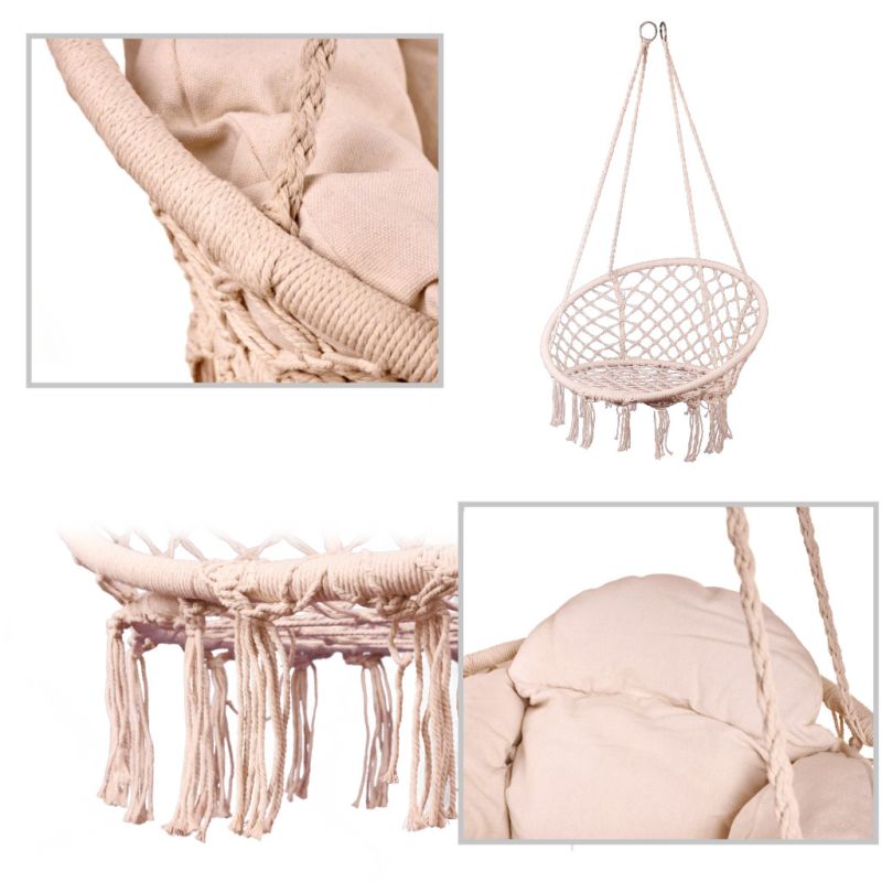 Huśtawka ogrodowa LUARO bocianie gniazdo z poduszką XXL ecru 80cm 150kg - obrazek 3