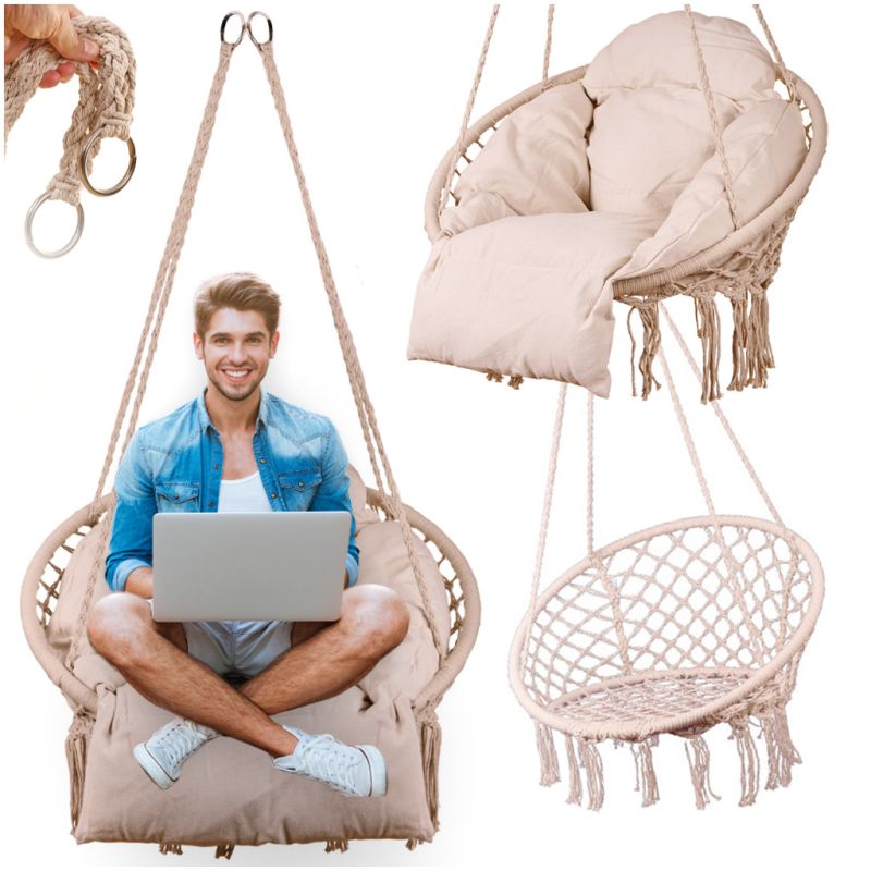 Huśtawka ogrodowa LUARO bocianie gniazdo z poduszką XXL ecru 80cm 150kg - obrazek 6