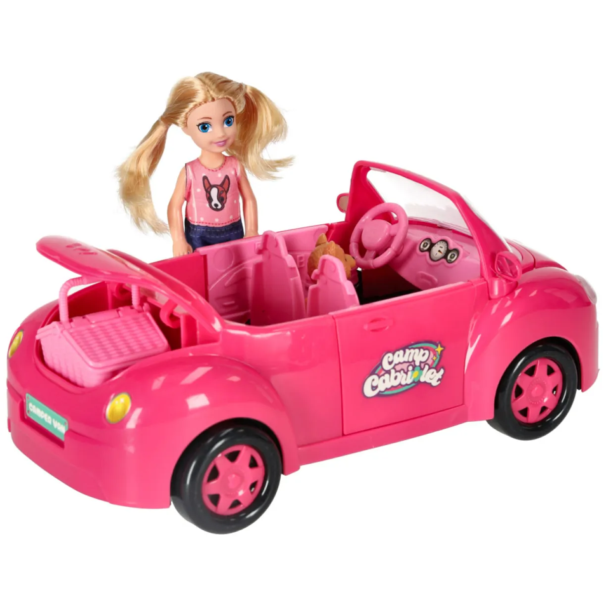 Samochód dla lalek kabriolet zestaw piknikowy lalka piesek różowy 4 el. - obrazek 5