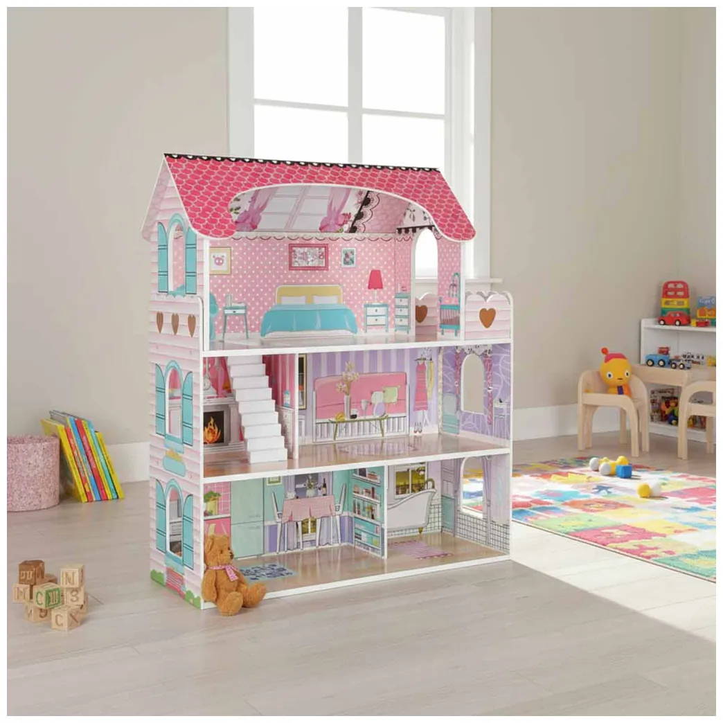 Domek dla lalek drewniany MDF mebelki 70cm różowy LED - obrazek 15