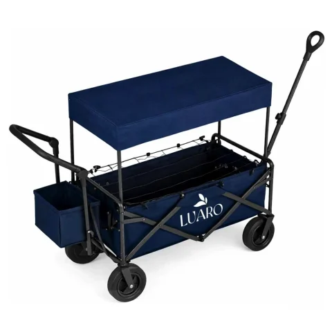 Wózek transportowy LUARO plażowy składany z daszkiem i siatką 120l granatowy