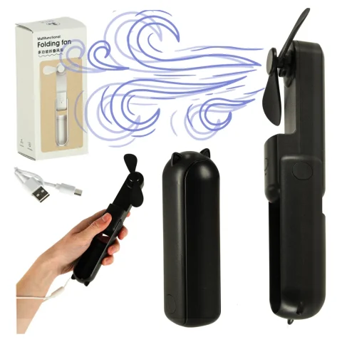 Wiatrak biurkowy wentylator mini ręczny składany wiatraczek przenośny USB czarny