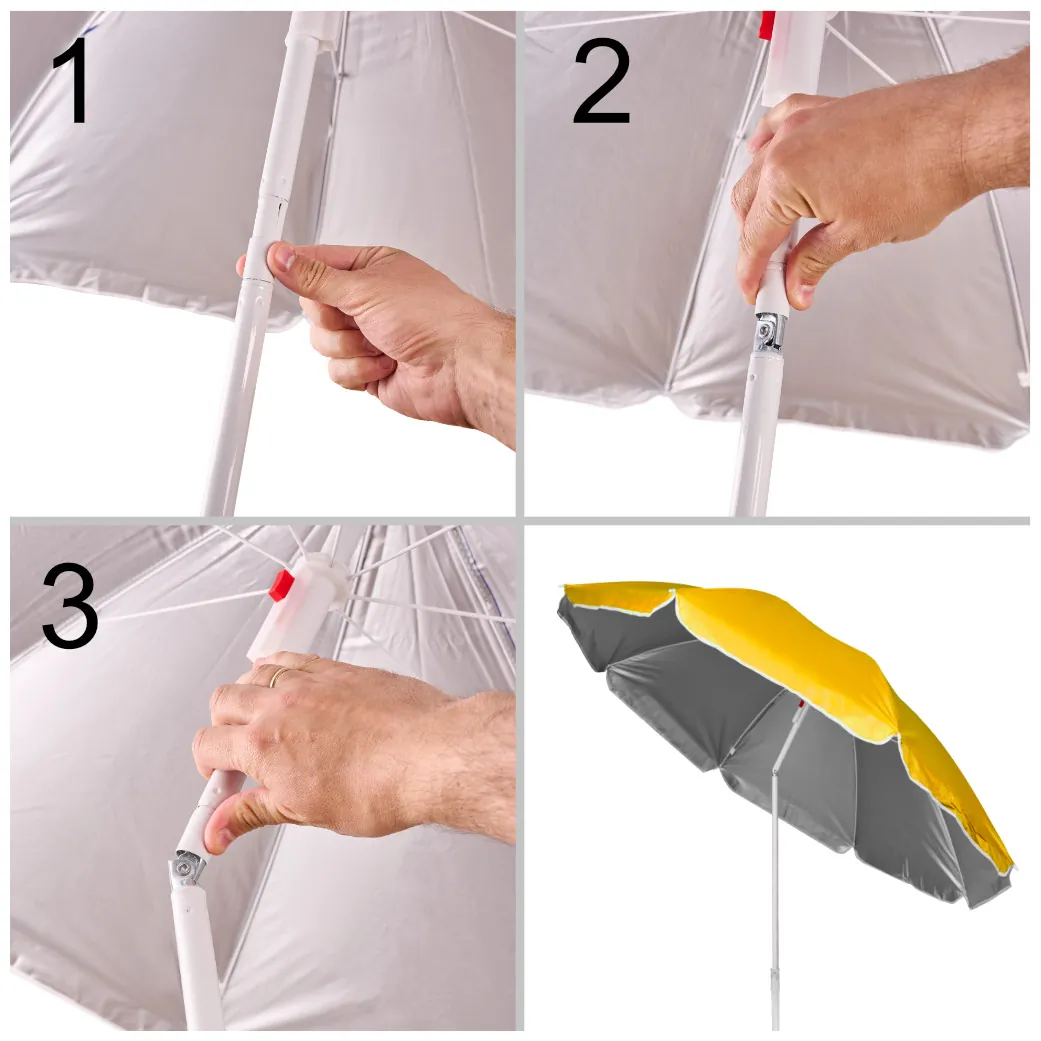 Parasol ogrodowy plażowy regulowany łamany składany UV 150cm żółty - obrazek 3