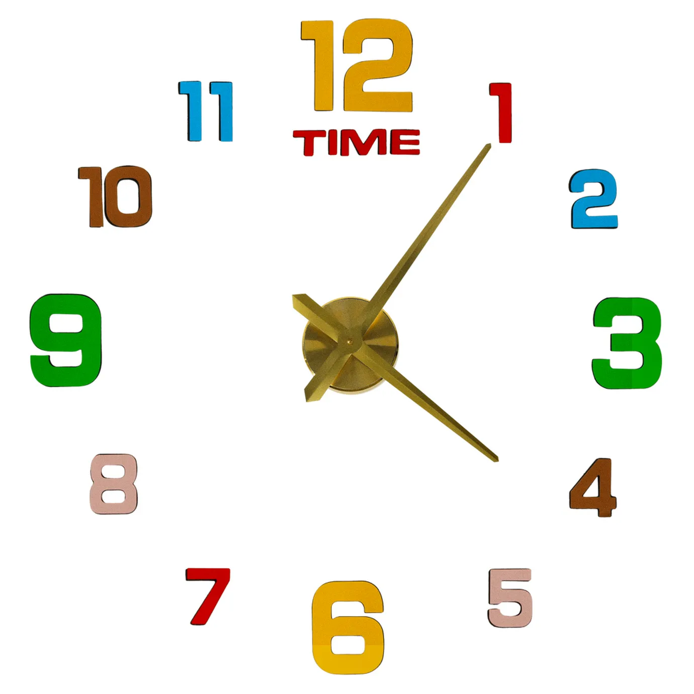Zegar ścienny naklejany DIY regulowany 80-90 cm złoty kolorowy 12 cyfr