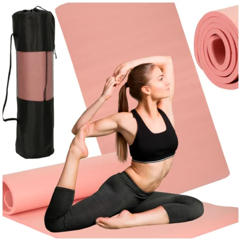 Mata do ćwiczeń jogi gimnastyczna treningowa fitness karimata gruba 1,5cm różowa + pokrowiec