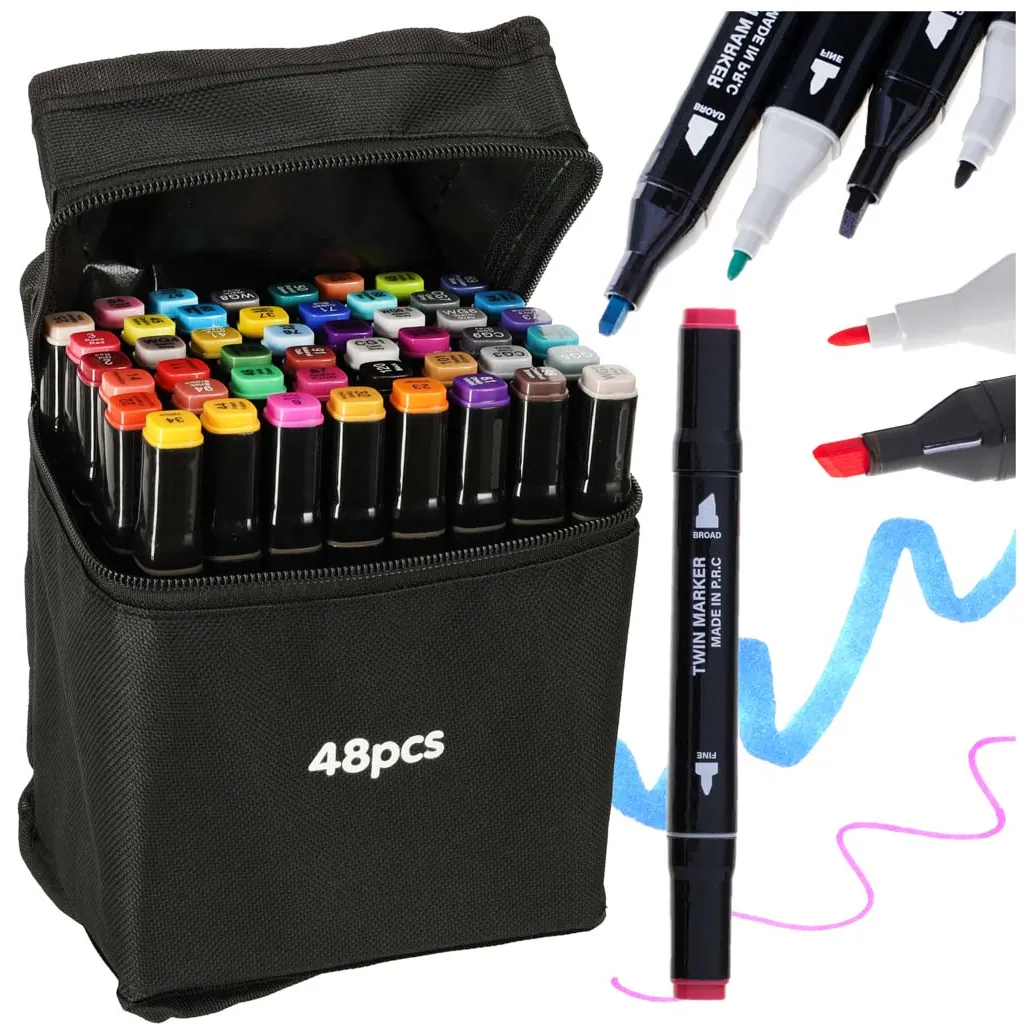 Markery dwustronne mazaki alkoholowe w etui 48 + podstawka - obrazek 12
