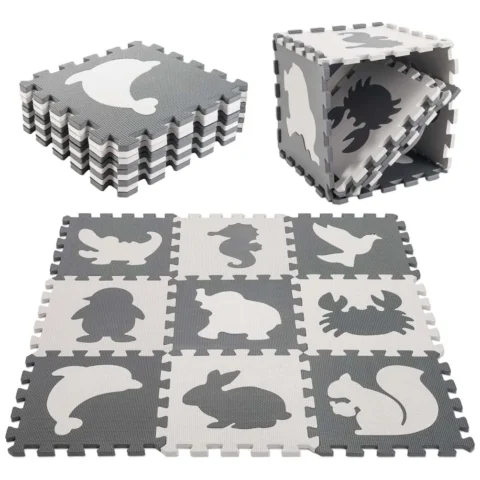 Mata edukacyjna dla dzieci piankowa puzzle szara 85 x 85 cm 9 elementów