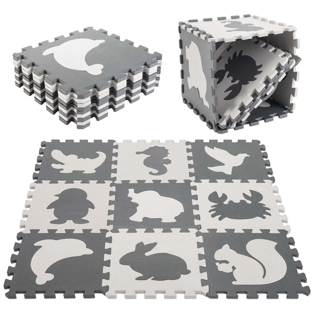 Mata edukacyjna dla dzieci piankowa puzzle szara 85 x 85 cm 9 elementów