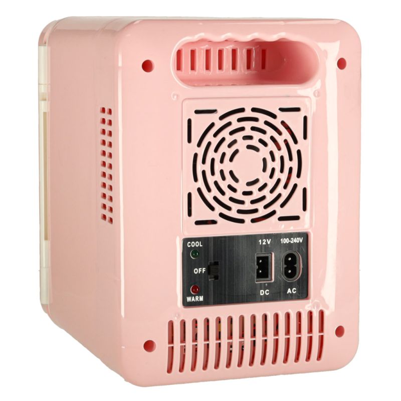 Lodówka turystyczna elektryczna samochodowa mini na jedzenie kosmetyki grzanie chłodzenie 2w1 4L różowa - obrazek 8