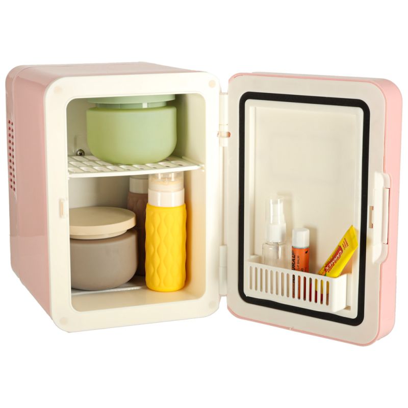 Lodówka turystyczna elektryczna samochodowa mini na jedzenie kosmetyki grzanie chłodzenie 2w1 4L różowa - obrazek 9