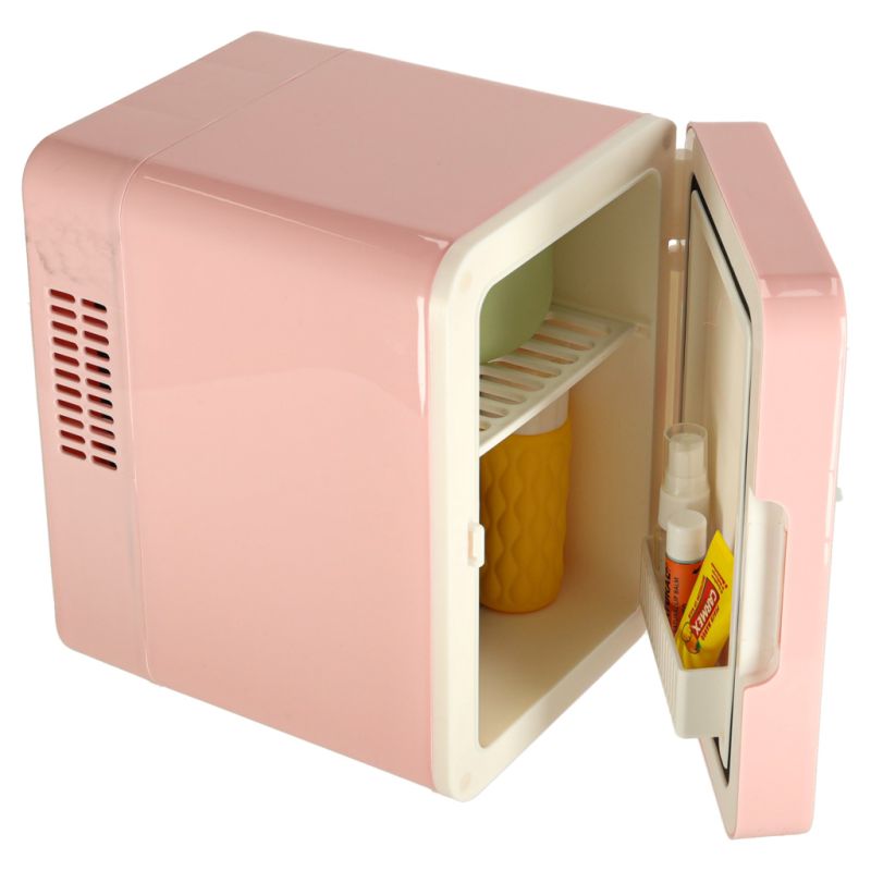 Lodówka turystyczna elektryczna samochodowa mini na jedzenie kosmetyki grzanie chłodzenie 2w1 4L różowa - obrazek 10