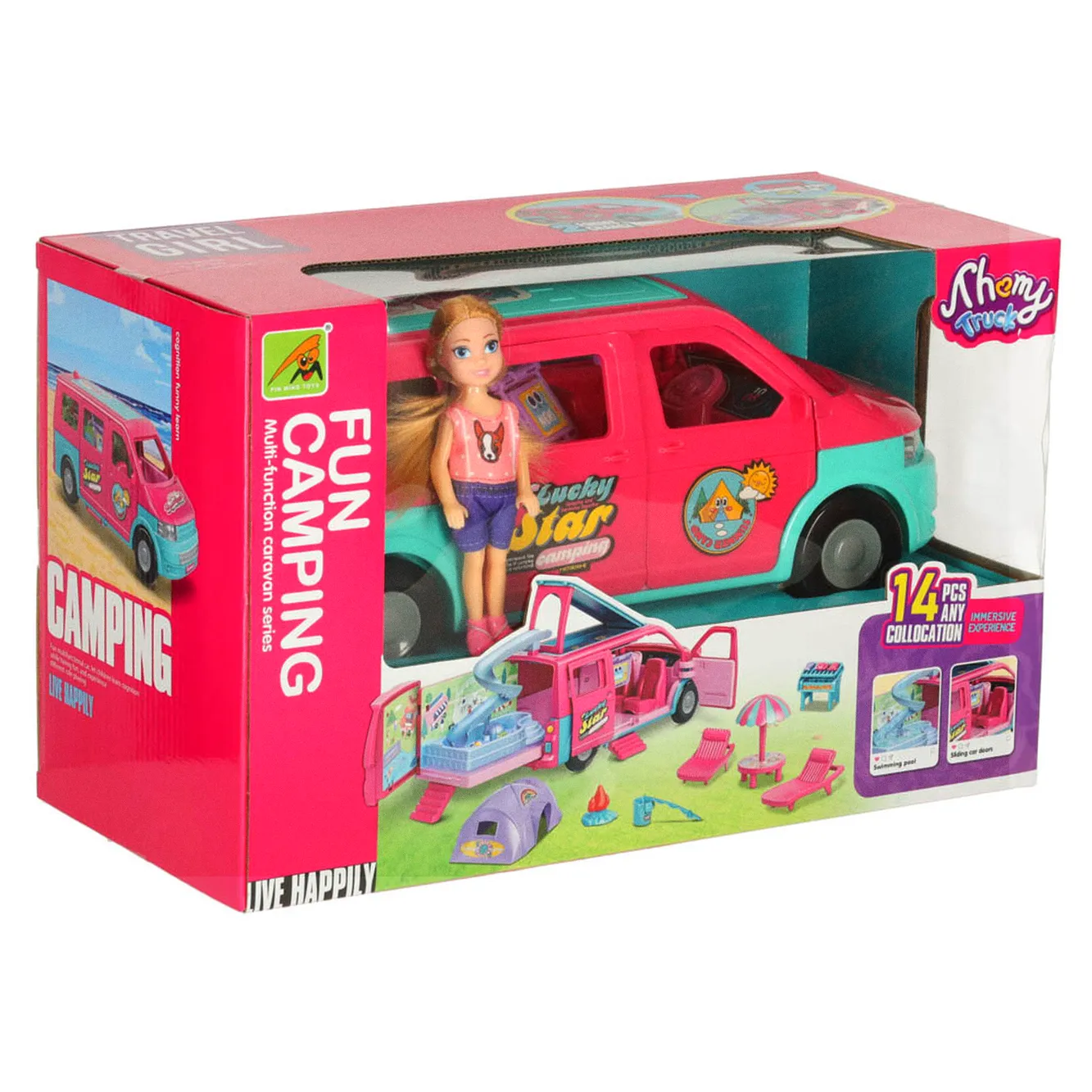 Samochód dla lalek kempingowy kamper akcesoria lalka basen - obrazek 14