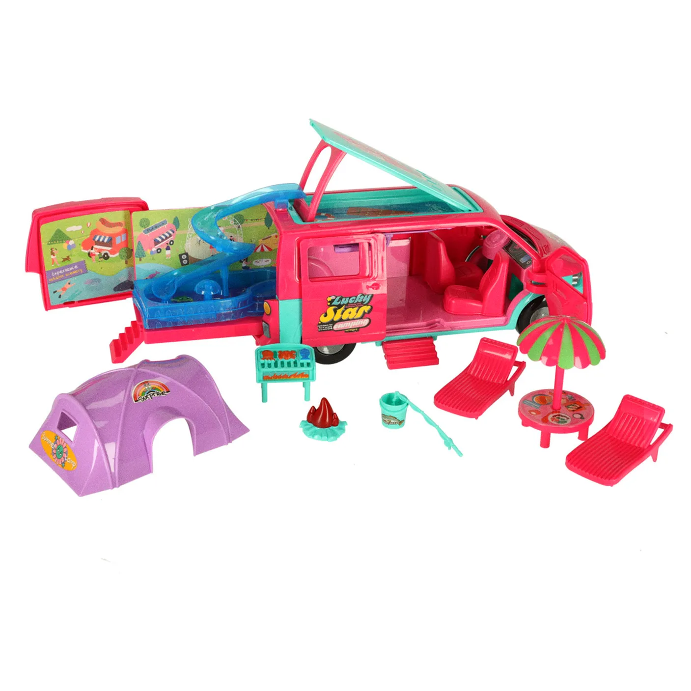 Samochód dla lalek kempingowy kamper akcesoria lalka basen - obrazek 5