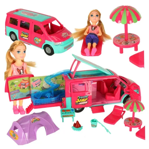 Samochód dla lalek kempingowy kamper akcesoria lalka basen
