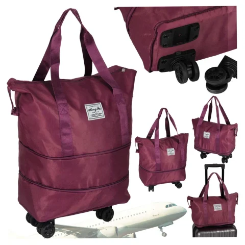 Torba podróżna na kółkach składana turystyczna pojemna 3 rozmiary fioletowa