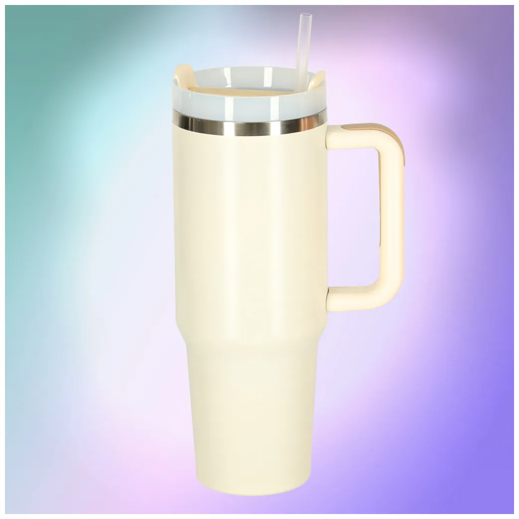 Kubek termiczny ze słomką i uchwytem termos 1200ml kremowy - obrazek 10