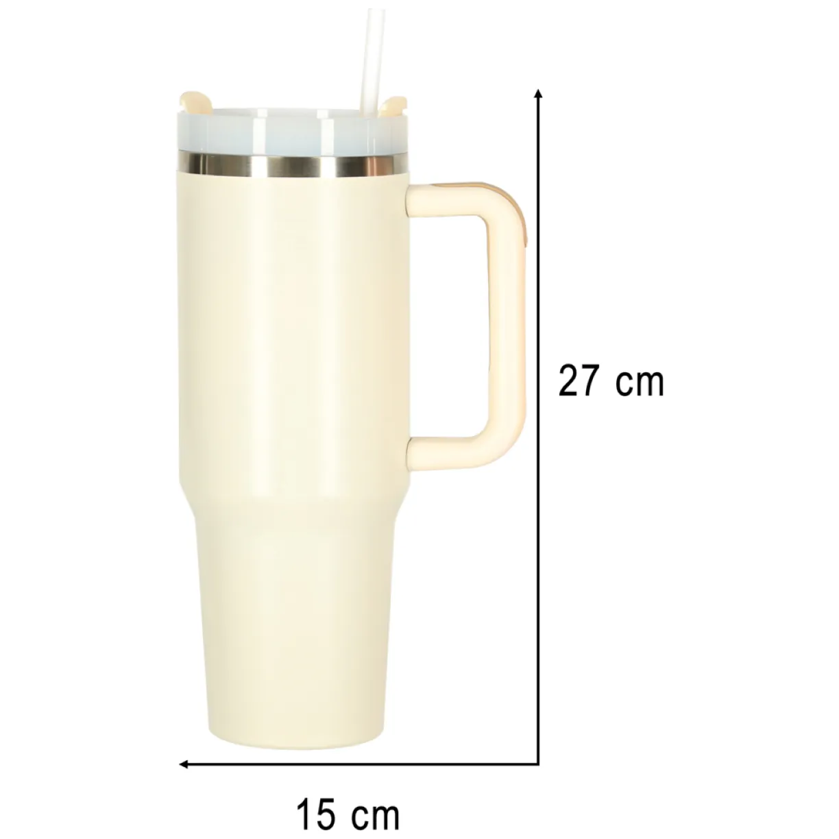 Kubek termiczny ze słomką i uchwytem termos 1200ml kremowy - obrazek 11