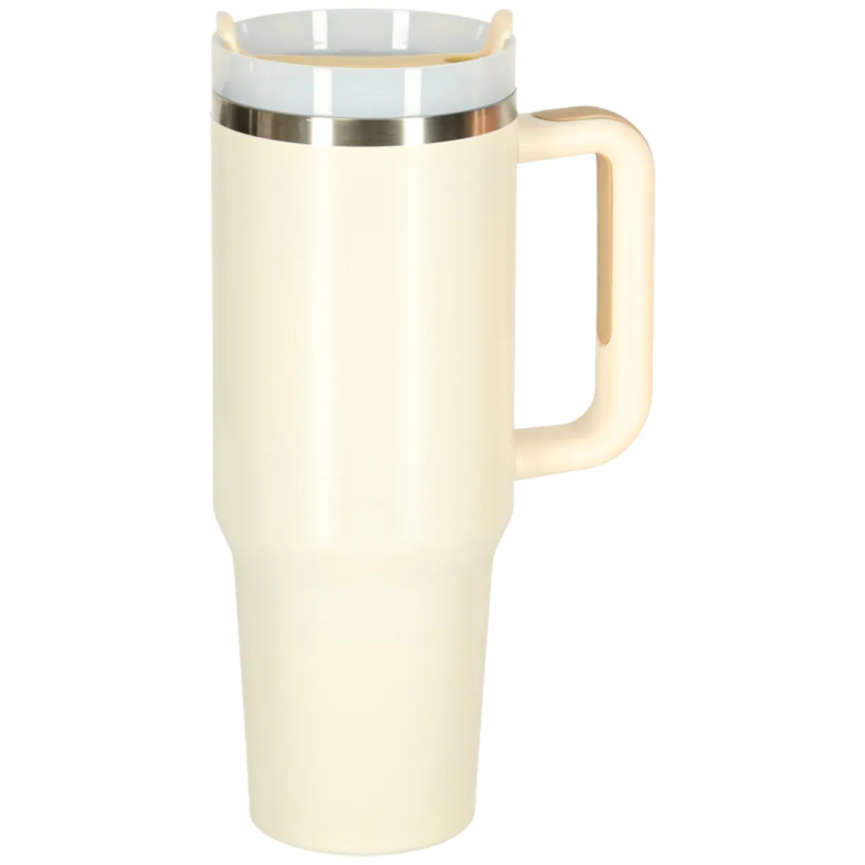 Kubek termiczny ze słomką i uchwytem termos 1200ml kremowy - obrazek 4