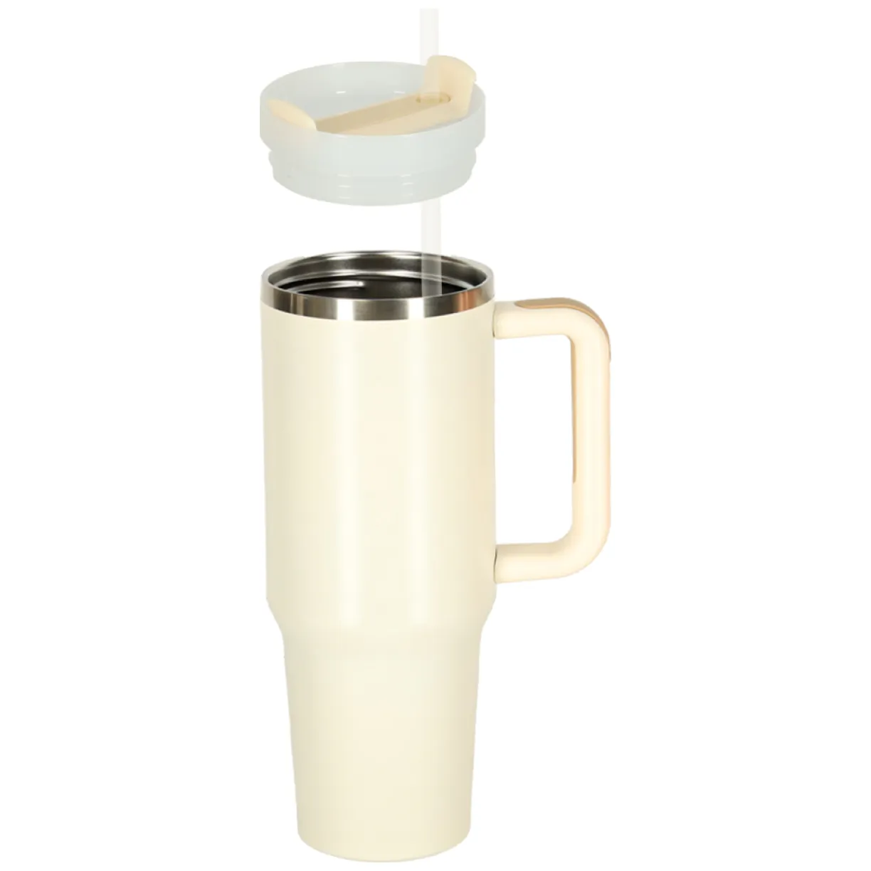 Kubek termiczny ze słomką i uchwytem termos 1200ml kremowy - obrazek 5