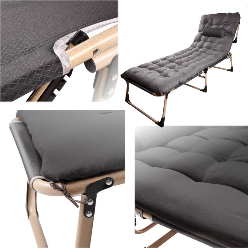 Łóżko turystyczne LUARO składane polowe biznesowe 193 cm ciemny szary - obrazek 2