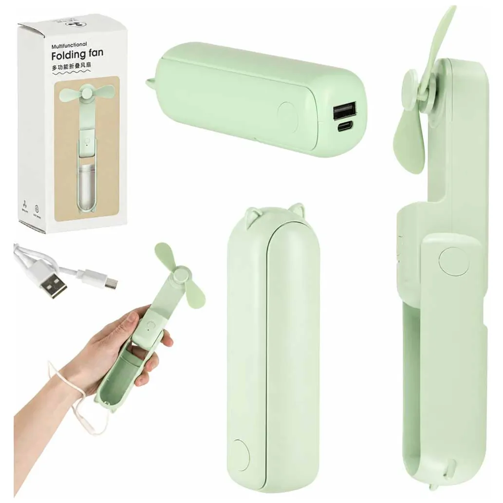 Wiatrak biurkowy wentylator mini ręczny składany wiatraczek przenośny USB zielony - obrazek 15