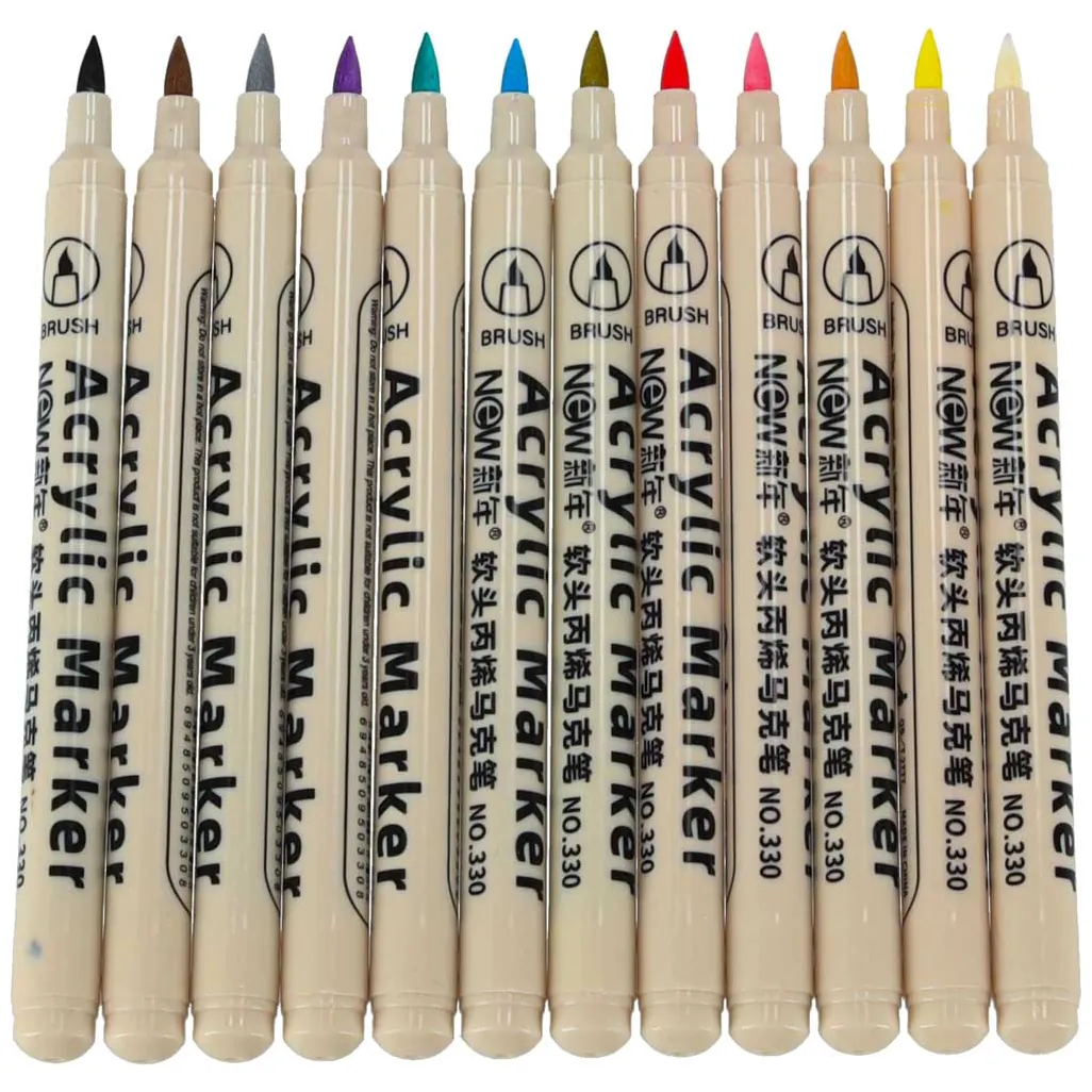 Markery akrylowe do tkanin kamieni pisaki flamastry mazaki wodoodporne DIY 12 szt. - obrazek 2