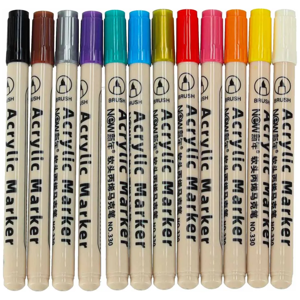 Markery akrylowe do tkanin kamieni pisaki flamastry mazaki wodoodporne DIY 12 szt. - obrazek 3