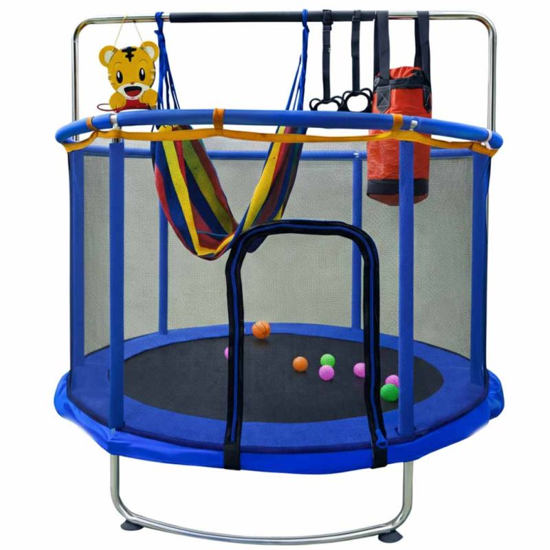 Trampolina dla dzieci ogrodowa siatka piłki koszykówka 155cm niebieska - obrazek 4