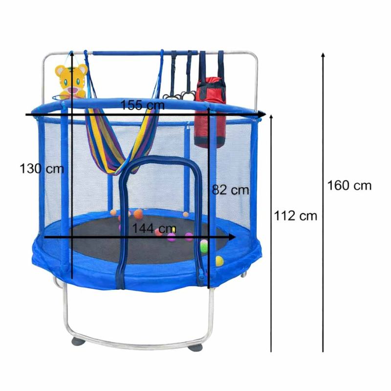 Trampolina dla dzieci ogrodowa siatka piłki koszykówka 155cm niebieska - obrazek 8