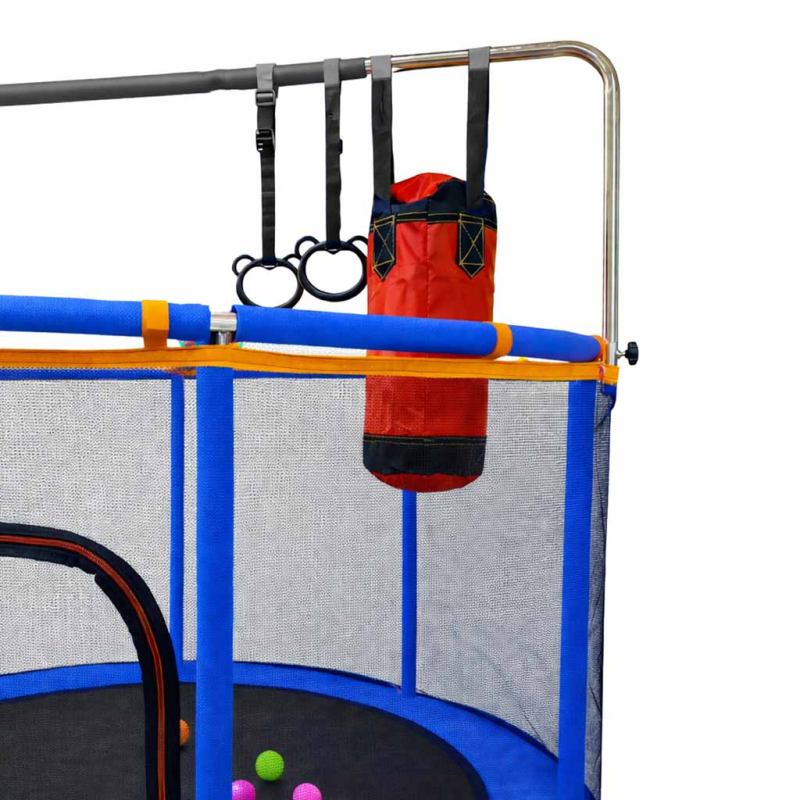 Trampolina dla dzieci ogrodowa siatka piłki koszykówka 155cm niebieska - obrazek 9