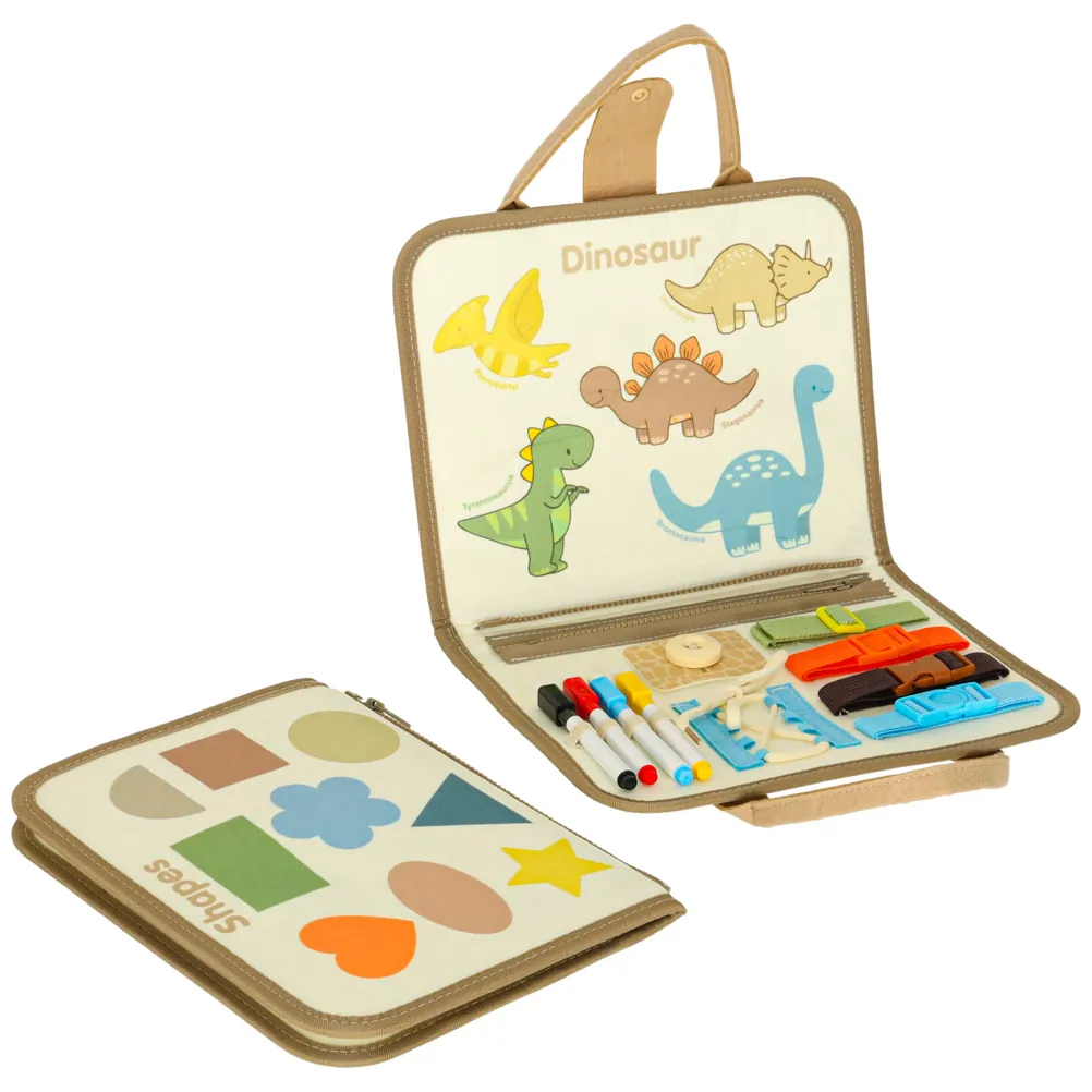 Tablica manipulacyjna sensoryczna montessori walizka dinozaury - obrazek 3