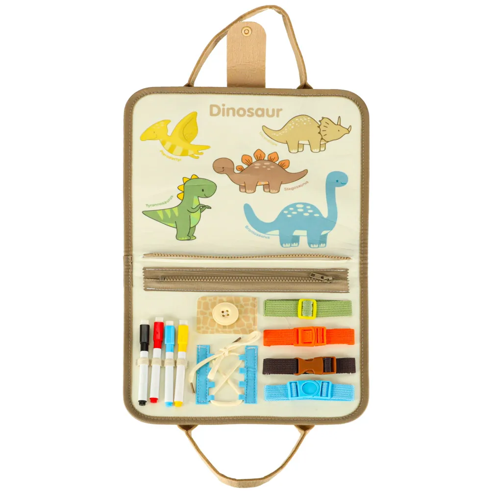 Tablica manipulacyjna sensoryczna montessori walizka dinozaury - obrazek 4