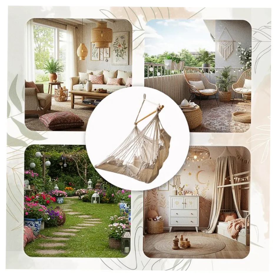 Krzesło brazylijskie z podnóżkiem leżak wiszący huśtawka 130cm beż - obrazek 11