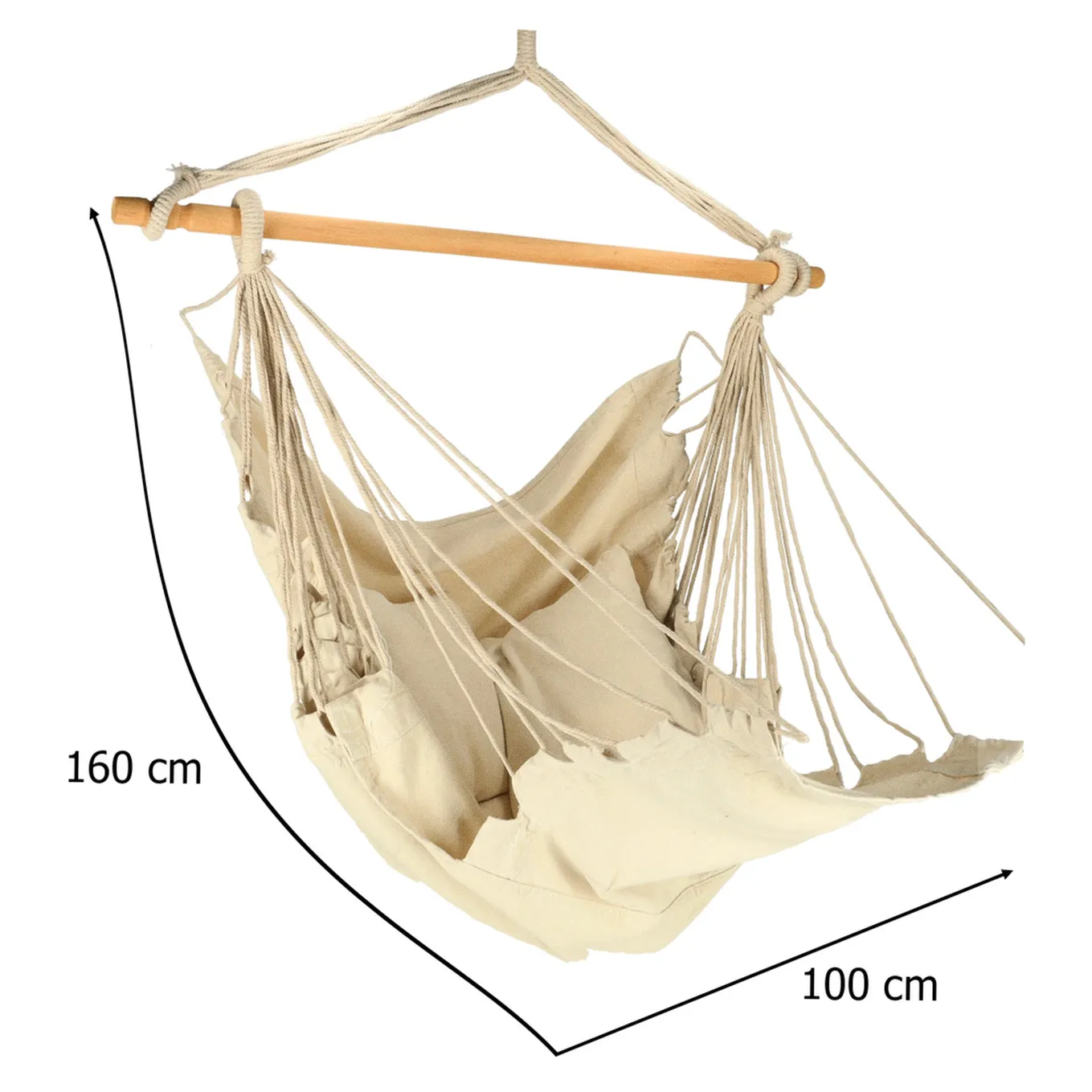 Krzesło brazylijskie z podnóżkiem leżak wiszący huśtawka 130cm beż - obrazek 13