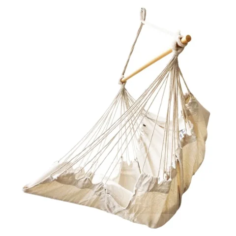 Krzesło brazylijskie z podnóżkiem leżak wiszący huśtawka 130cm beż