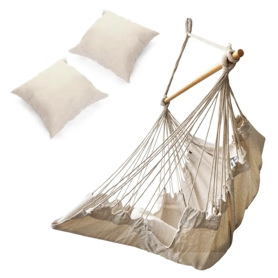 Krzesło brazylijskie z podnóżkiem leżak wiszący huśtawka 130cm beż - obrazek 5