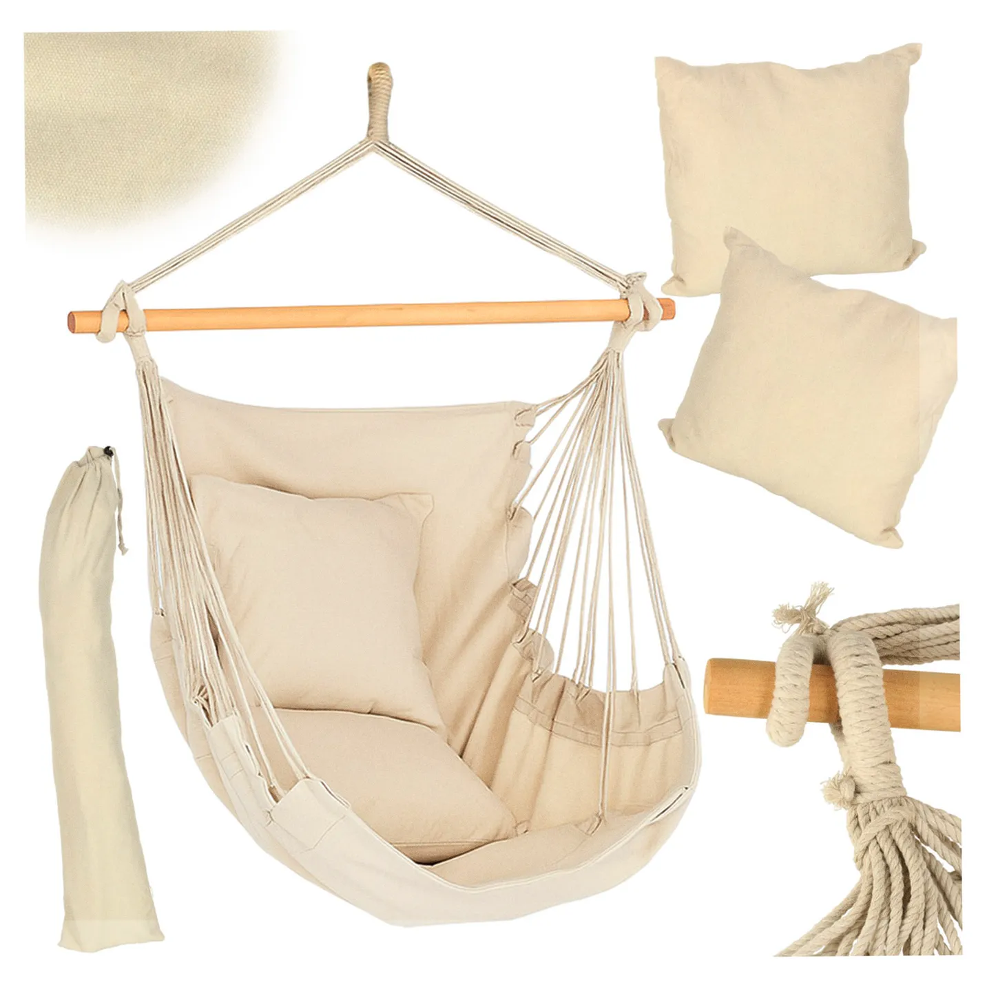 Krzesło brazylijskie z podnóżkiem leżak wiszący huśtawka 130cm beż