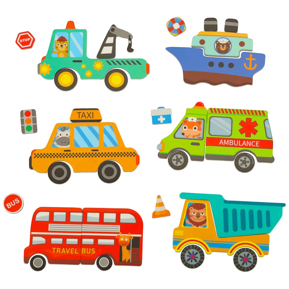 Książeczka magnetyczna układanka puzzle z magnesem środki transportu - obrazek 6
