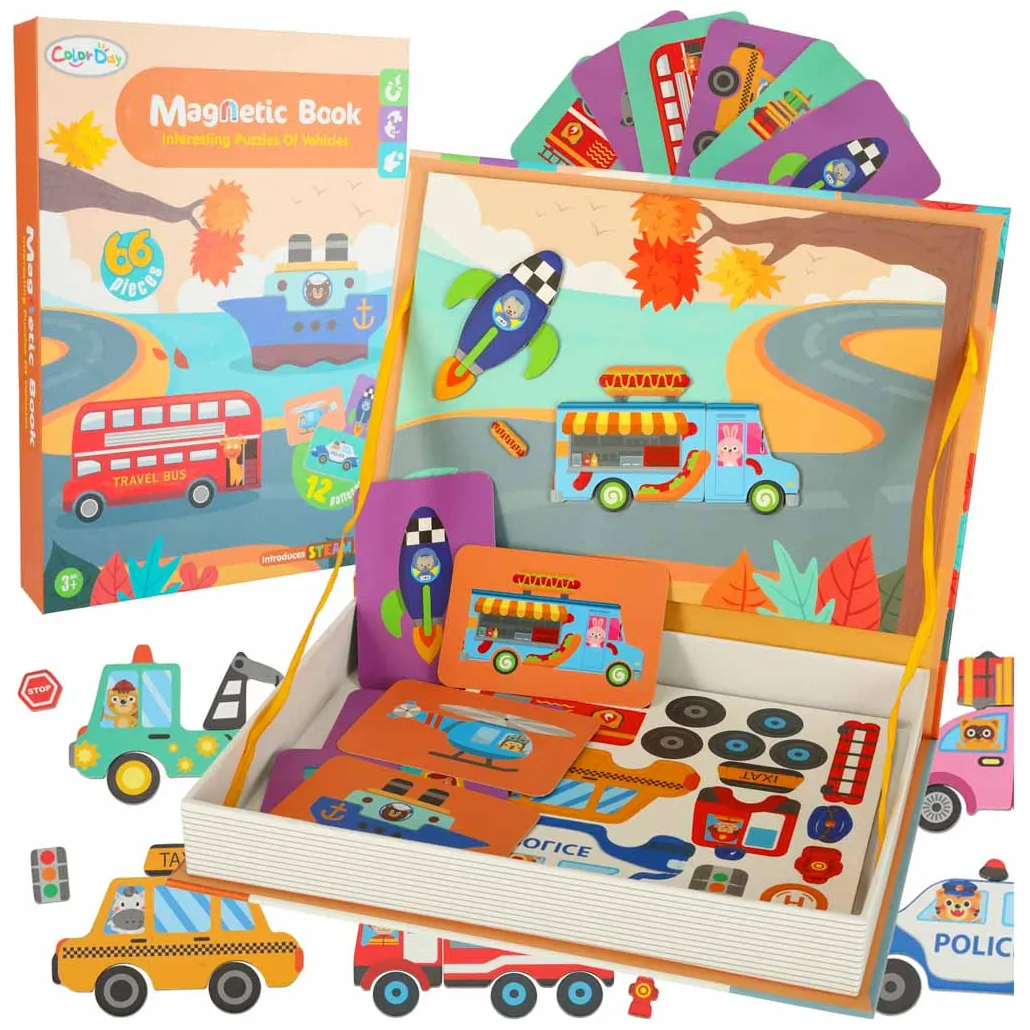 Książeczka magnetyczna układanka puzzle z magnesem środki transportu