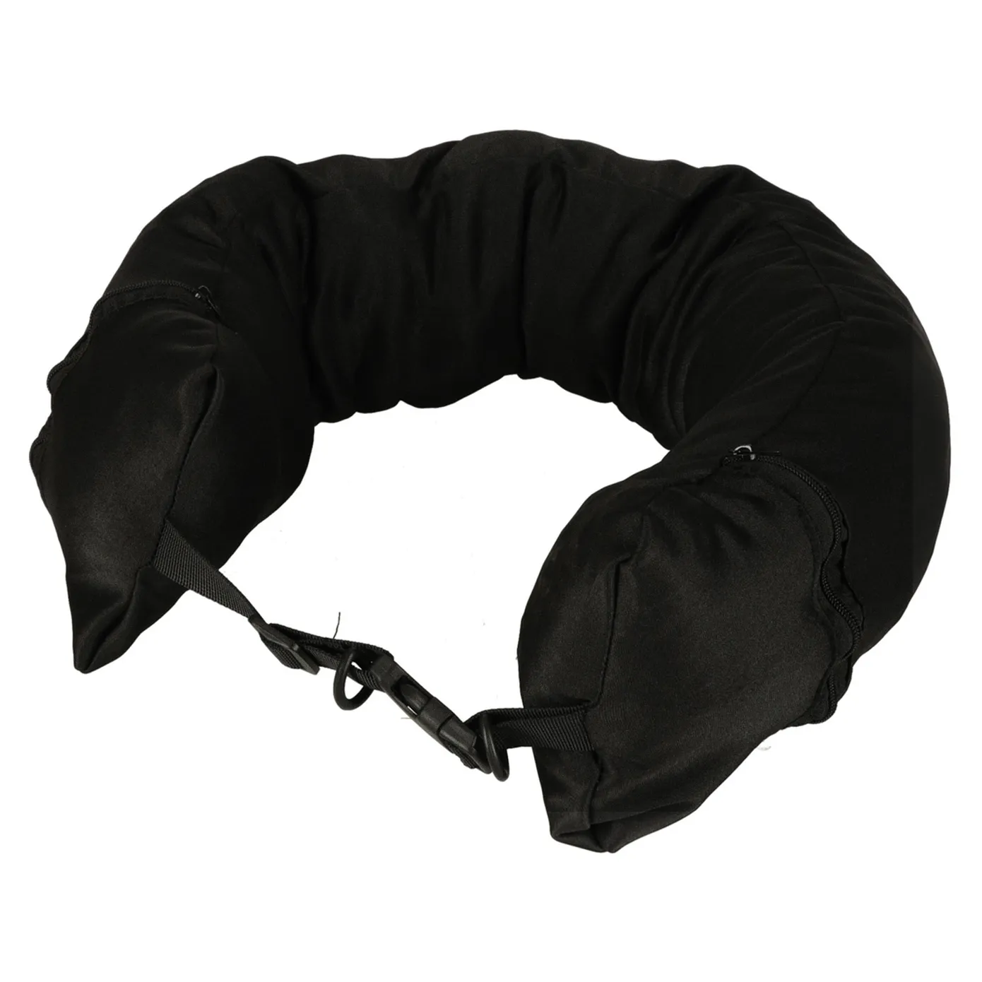 Poduszka turystyczna podróżna rogal zagłówek na szyję schowek do wypełnienia czarna - obrazek 8