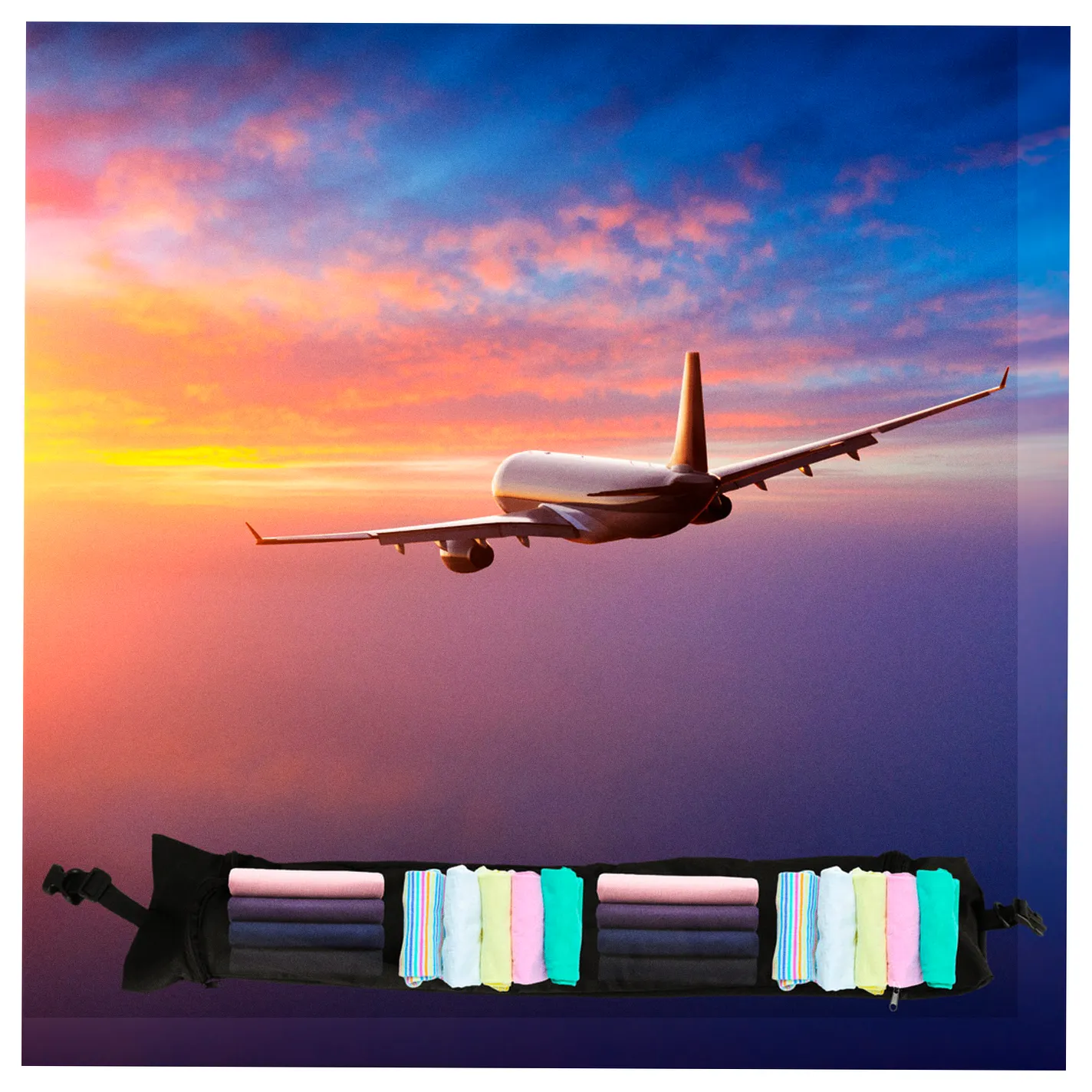 Poduszka turystyczna podróżna rogal zagłówek na szyję schowek do wypełnienia czarna - obrazek 9