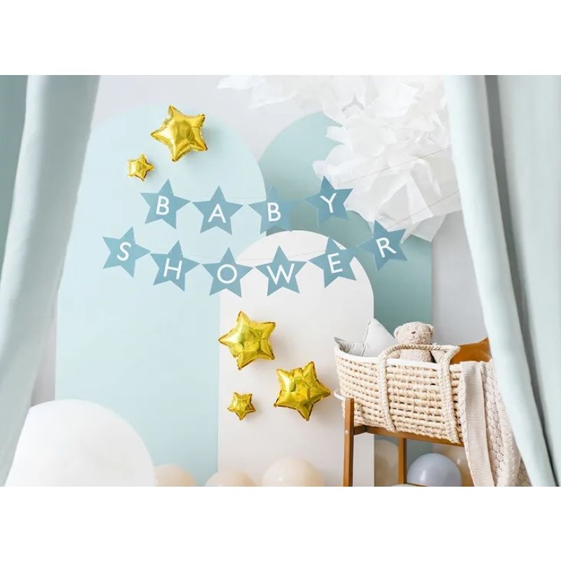 Baner napis na baby shower gwiazdki jasnoniebieskie 290cm x 16,5cm - obrazek 2