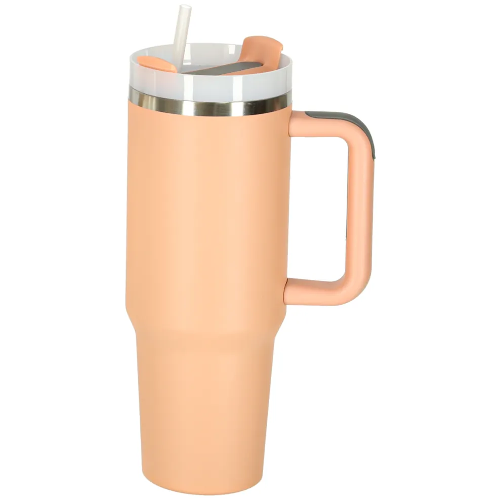 Kubek termiczny ze słomką i uchwytem termos 1200ml róż pudrowy - obrazek 2