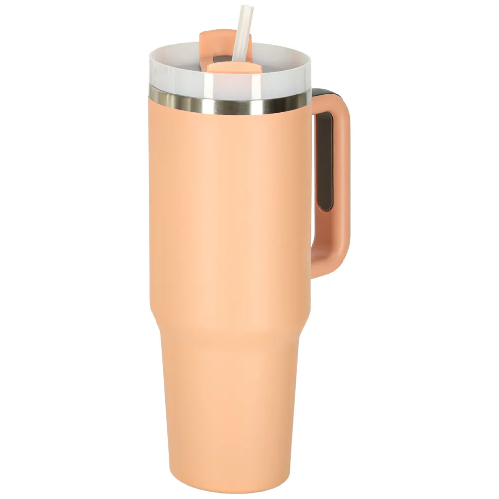 Kubek termiczny ze słomką i uchwytem termos 1200ml róż pudrowy - obrazek 3
