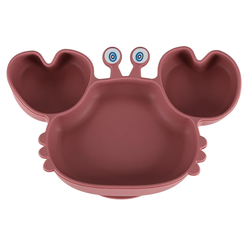 Naczynia silikonowe dla dzieci niemowląt krab zestaw 9 elementów ciemny róż - obrazek 2